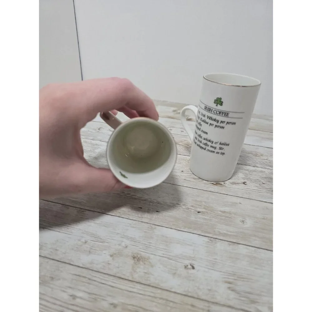 Set of two vintage Irish Coffee mugs with shamrock details and recipe‎
